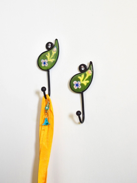 

Neerja Set Of 2 Green & Yellow Pottery Handmade Single Hook Wall Hooks