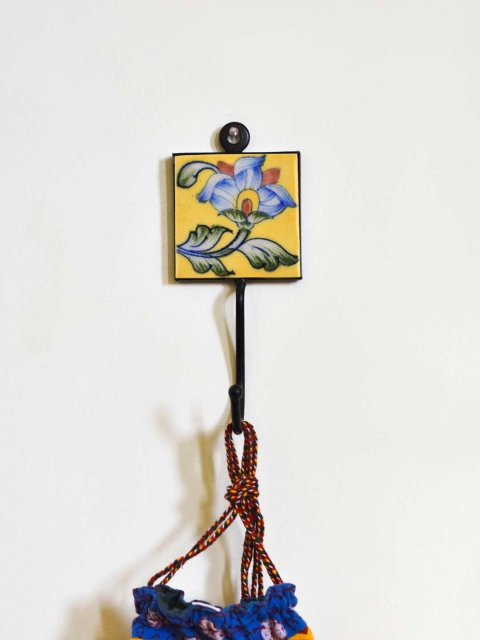 

Neerja Yellow & Blue Pottery Handmade Wall Tile Hook