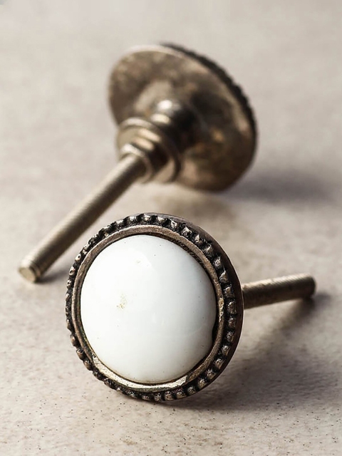 

Neerja Set Of 2 White & Silver-Toned Metal Cabinet Drawer Knobs