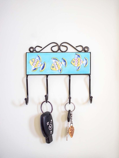 

Neerja Turquoise Blue & Yellow Handmade Pottery Wall Tile Hook