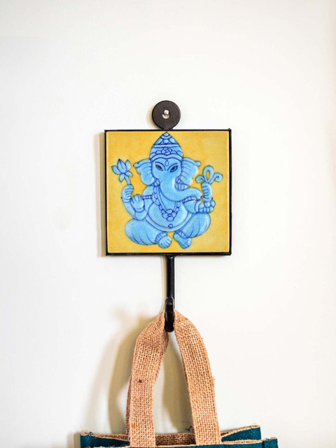 

Neerja Yellow & Turquoise Blue Handmade Pottery Wall Tile Hook