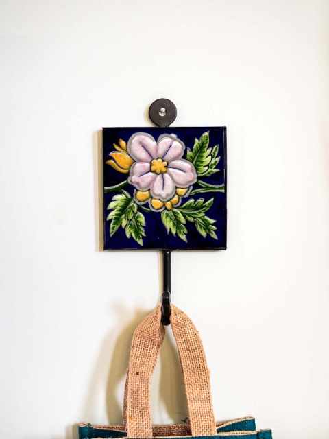 

Neerja Navy Blue & Pink Pottery Handmade Wall Tile Hook