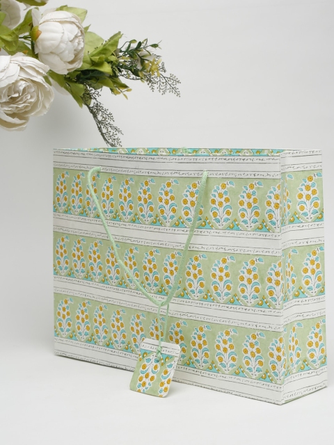 

Fabindia White & Green Printed Paper Bag