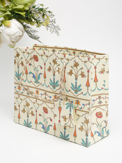 

Fabindia Off-White & Blue Printed Paper Bag