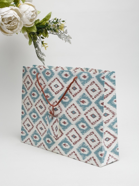 

Fabindia White & Blue Printed Paper Bag