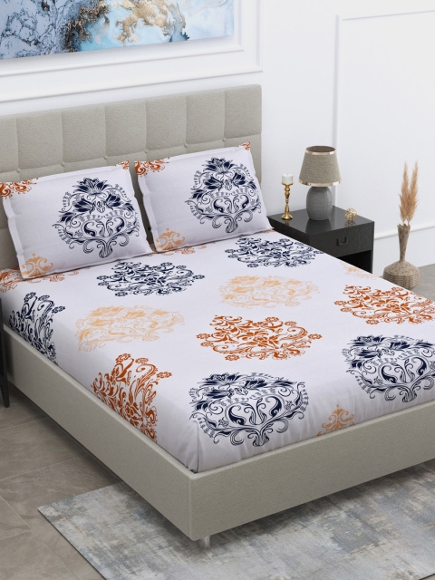 

DREAM WEAVERZ Off White & Blue 240 TC Cotton King Bedsheet with 2 Pillow Covers