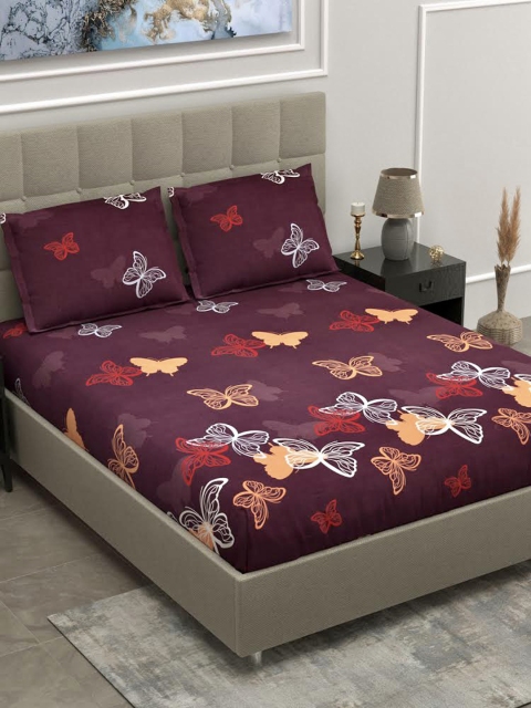 

DREAM WEAVERZ Purple & White Graphic 240 TC King Bedsheet with 2 Pillow Covers