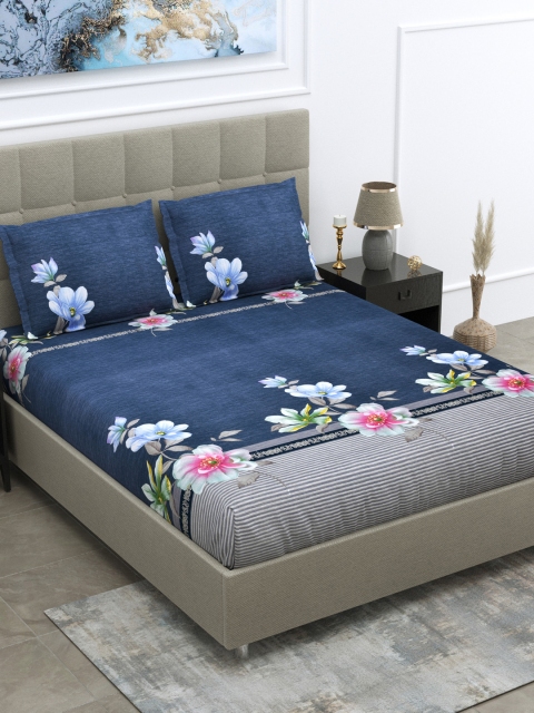 

DREAM WEAVERZ Grey Floral King Bedsheet with 2 Pillow Covers