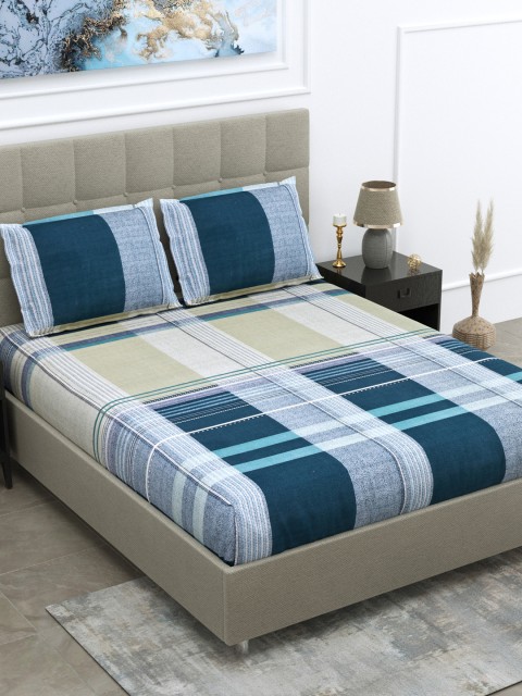 

DREAM WEAVERZ Navy Blue & Grey Geometric 240 TC King Bedsheet with 2 Pillow Covers