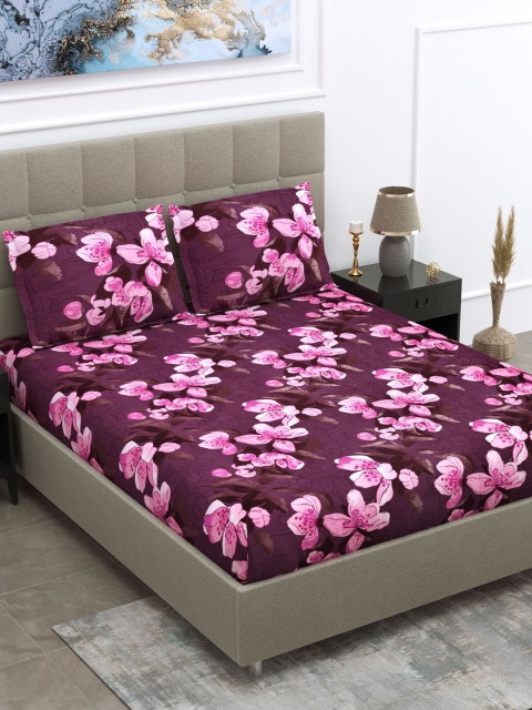 

DREAM WEAVERZ Purple & Pink Floral King Bedsheet with 2 Pillow Covers
