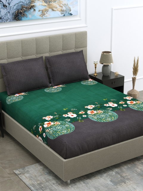 

DREAM WEAVERZ Green & Pink Floral 240 TC King Bedsheet with 2 Pillow Covers