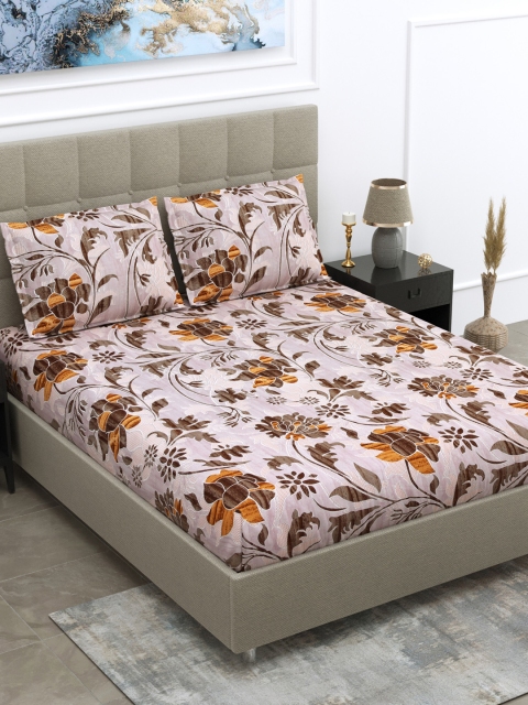 

DREAM WEAVERZ Beige & Brown Floral 240 TC King Bedsheet with 2 Pillow Covers