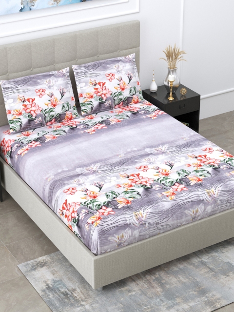 

DREAM WEAVERZ Grey & Green Floral King Bedsheet with 2 Pillow Covers