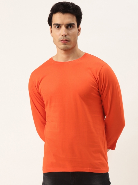 

PRINTOCTOPUS Men Orange Solid Pure Cotton T-shirt