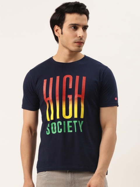 

PRINTOCTOPUS Men Navy Blue & Red Printed Pure Cotton T-shirt