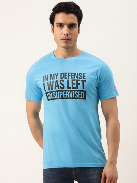 

PRINTOCTOPUS Men Blue & Black Printed Pure Cotton Pure Cotton T-shirt
