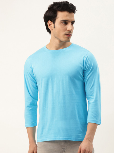 

PRINTOCTOPUS Men Blue Solid Pure Cotton T-shirt