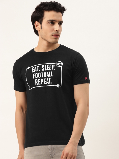 

PRINTOCTOPUS Men Black & White Printed Pure Cotton T-shirt