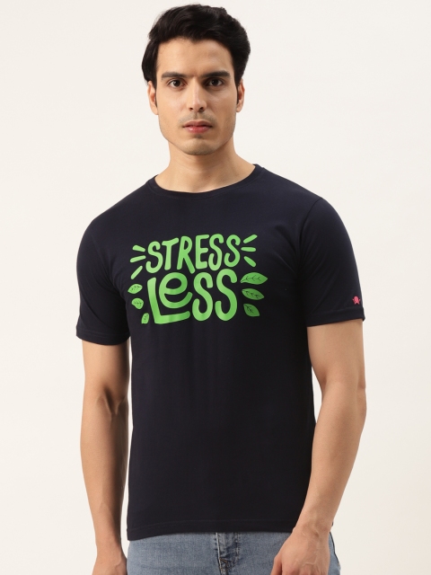 

PRINTOCTOPUS Men Navy Blue & Green Printed T-shirt