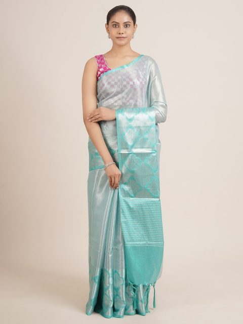 

Pothys Sea Green Tissue Geometric Print Saree