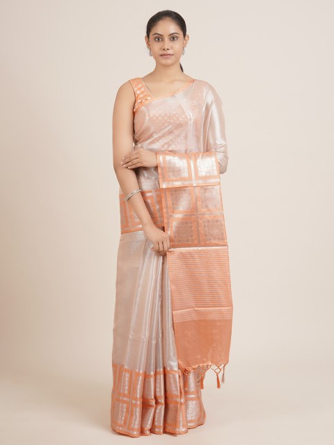 

Pothys Onion Pink & Cream-Coloured Zari Tissue Saree