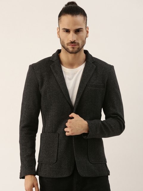 

Campus Sutra Men Black Self Design Single-Breasted Casual Blazer