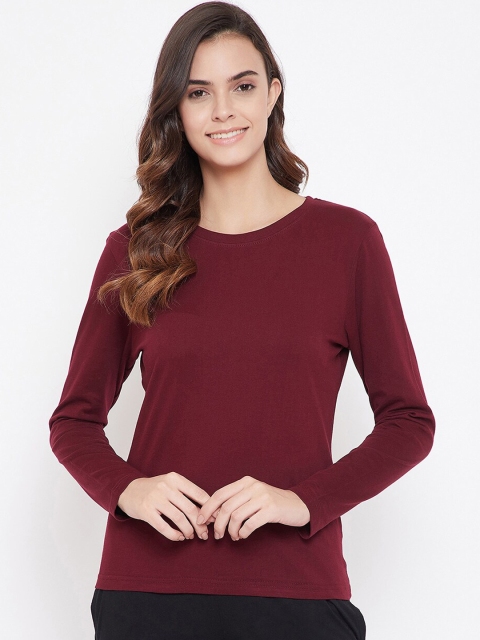 

Clovia Women Maroon Solid Cotton Lounge T-Shirt