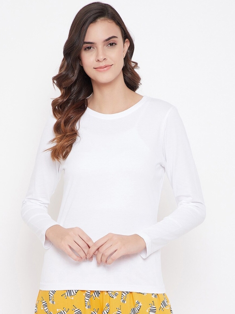 

Clovia Women White Solid Cotton Lounge T-Shirt