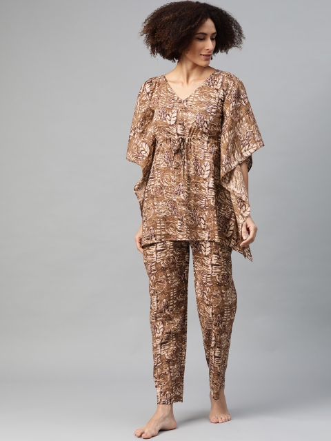 

Cottinfab Women Brown & Beige Printed Pure Cotton Night suit