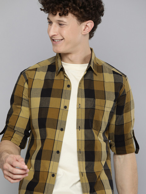 

HERE&NOW Men Brown & Black Checked Slim Fit Casual Shirt