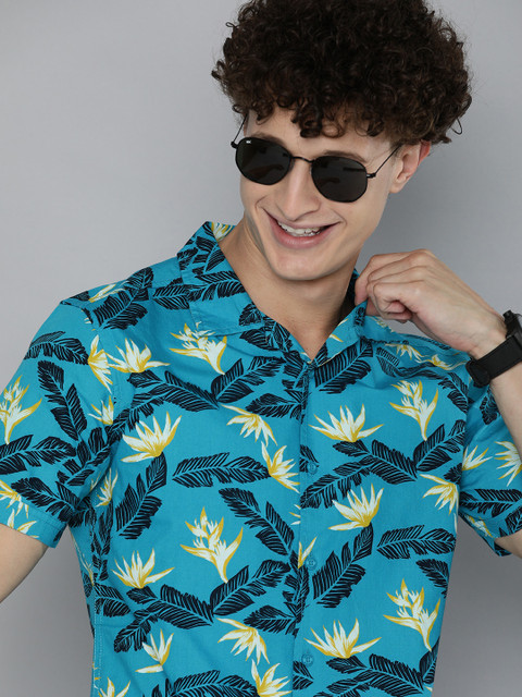 

HERE&NOW Men Blue Floral Opaque Printed Casual Shirt