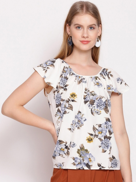 

Zink London Women Off White Floral Flutter Sleeve Regular Top