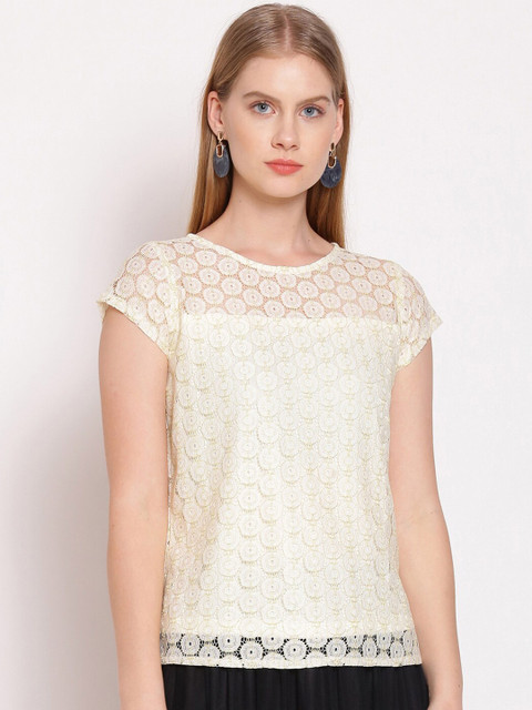 

Zink London Women Off White Self Design Top
