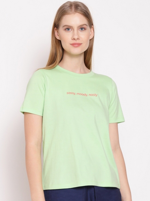 

Zink London Women Green Typography Printed Cotton Pure Cotton T-shirt