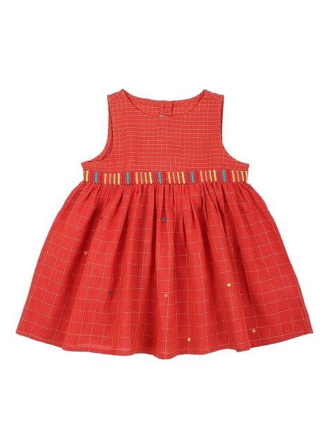 

Fabindia Girls Rust Checked Fit & Flare Dress