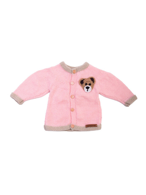 

The Original Knit Unisex Kids Pink & Brown Embroidered Cardigan