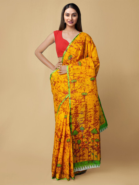 

Unnati Silks Yellow & Green Floral Pure Cotton Kovai Saree