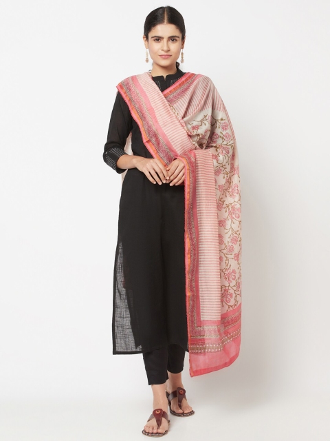 

Fabindia Pink & Cream-Coloured Printed Cotton Silk Dupatta