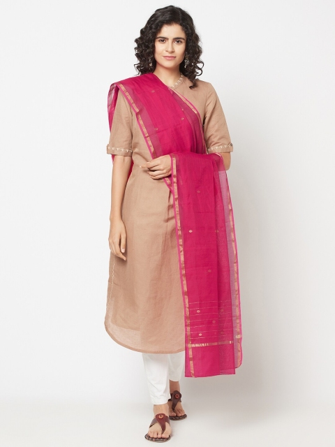

Fabindia Magenta & Gold-Toned Cotton Silk Dupatta with Zari