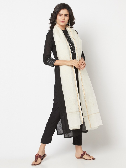 

Fabindia Off White & Gold-Toned Cotton Silk Dupatta
