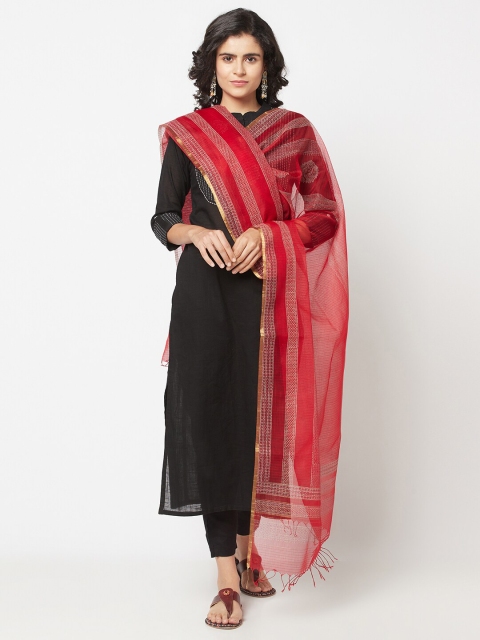 

Fabindia Red & White Woven Design Maheshwari Printed Cotton Silk Dupatta