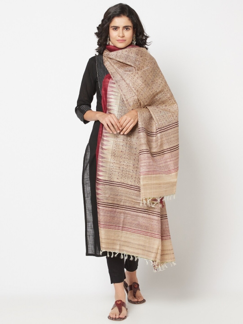 

Fabindia Beige & Maroon Striped Silk Tussar Dupatta