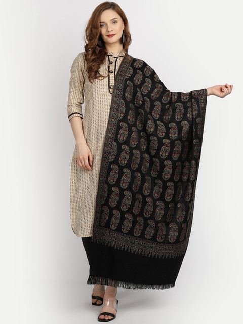 

HK colours of fashion Women Black & Maroon Paisley Woven-Design Shawl