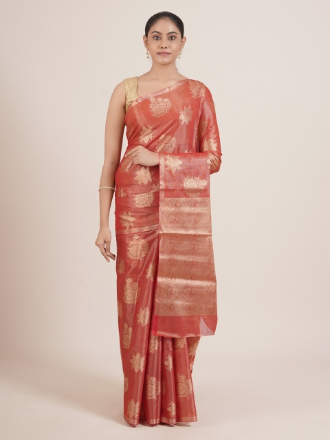 

Pothys Rust Red & Gold-Toned Woven Design Tissue Saree