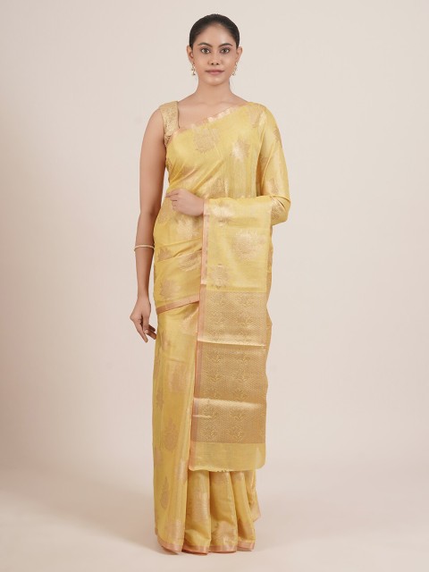 

Pothys Yellow & Gold-Toned Woven Design Tissue Saree