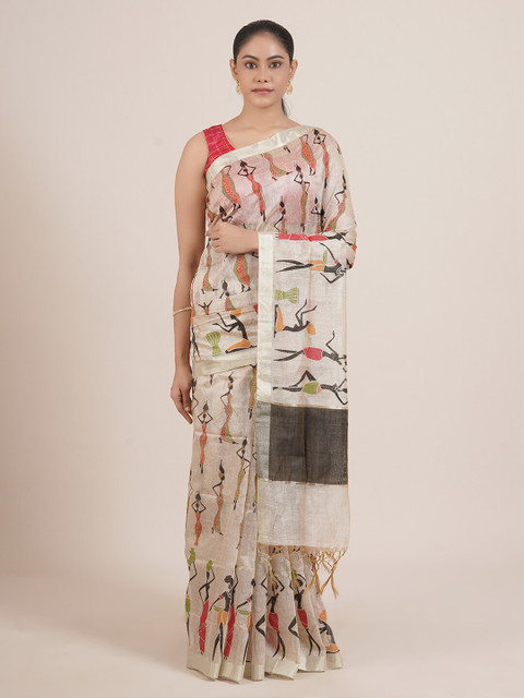 

Pothys Cream & Multicolored Warli Print Cotton Blend Saree