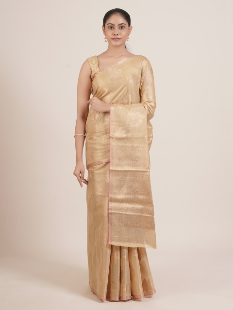 

Pothys Beige & Gold-Toned Ethnic Motifs Zari Tissue Saree