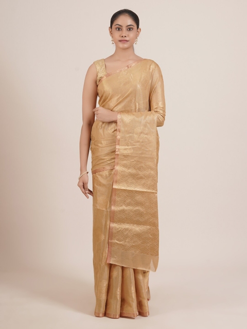 

Pothys Golden Floral Zari Tissue Saree, Gold