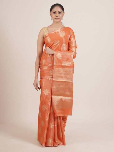 

Pothys Orange & Gold-Toned Woven Design Tissue Saree