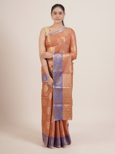 

Pothys Rust & Gold-Toned Ethnic Motifs Zari Tissue Saree